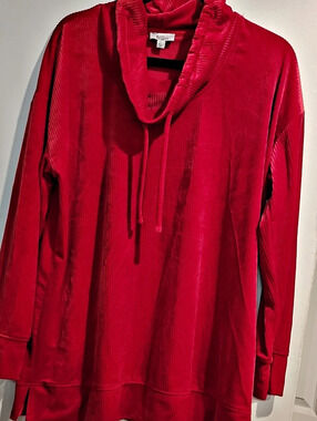 Kim Rogers Ribbed Cowl Neck Hoodie in Pink Like New